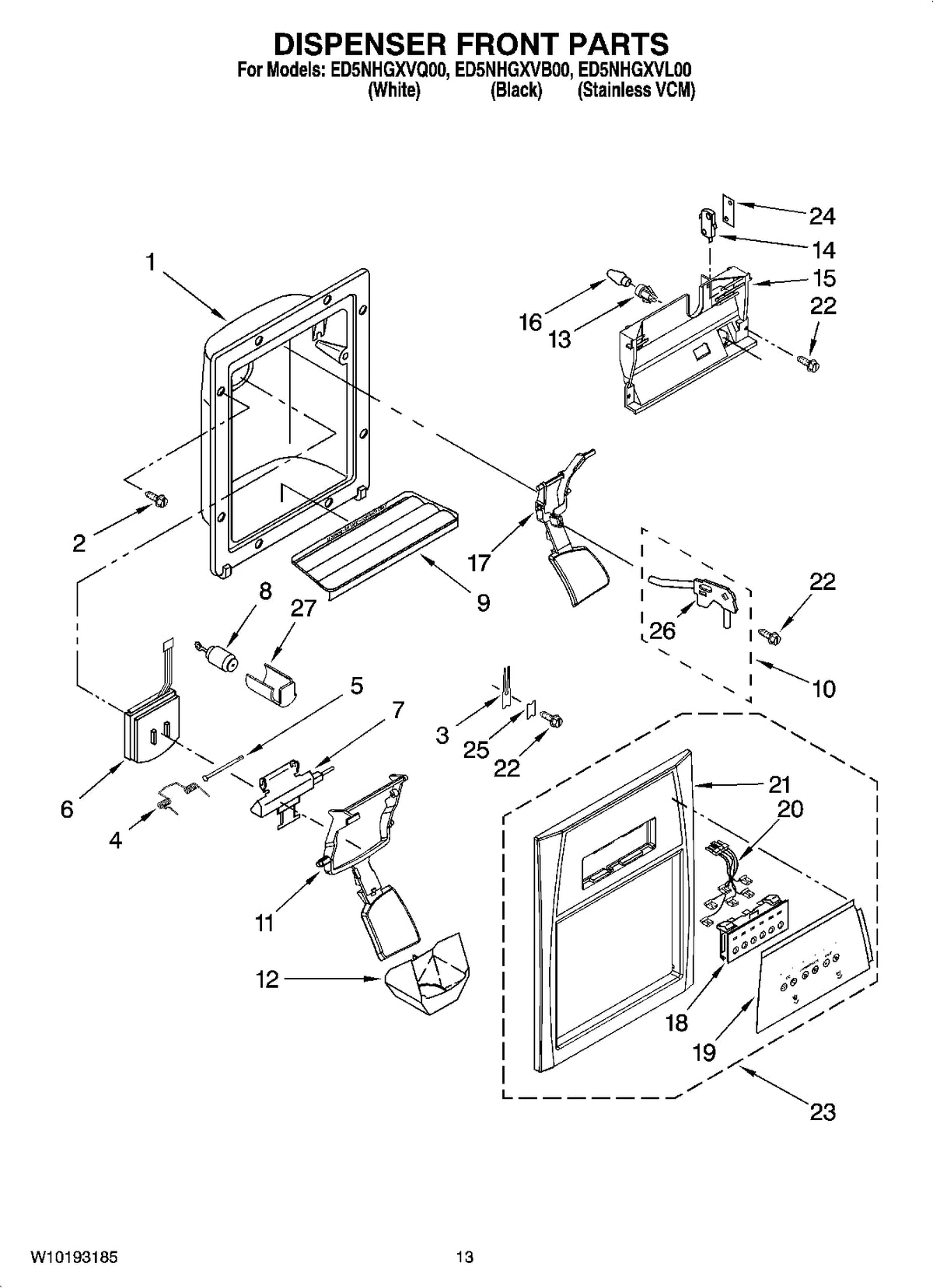Diagram: Dispenser Front Parts - see part 23