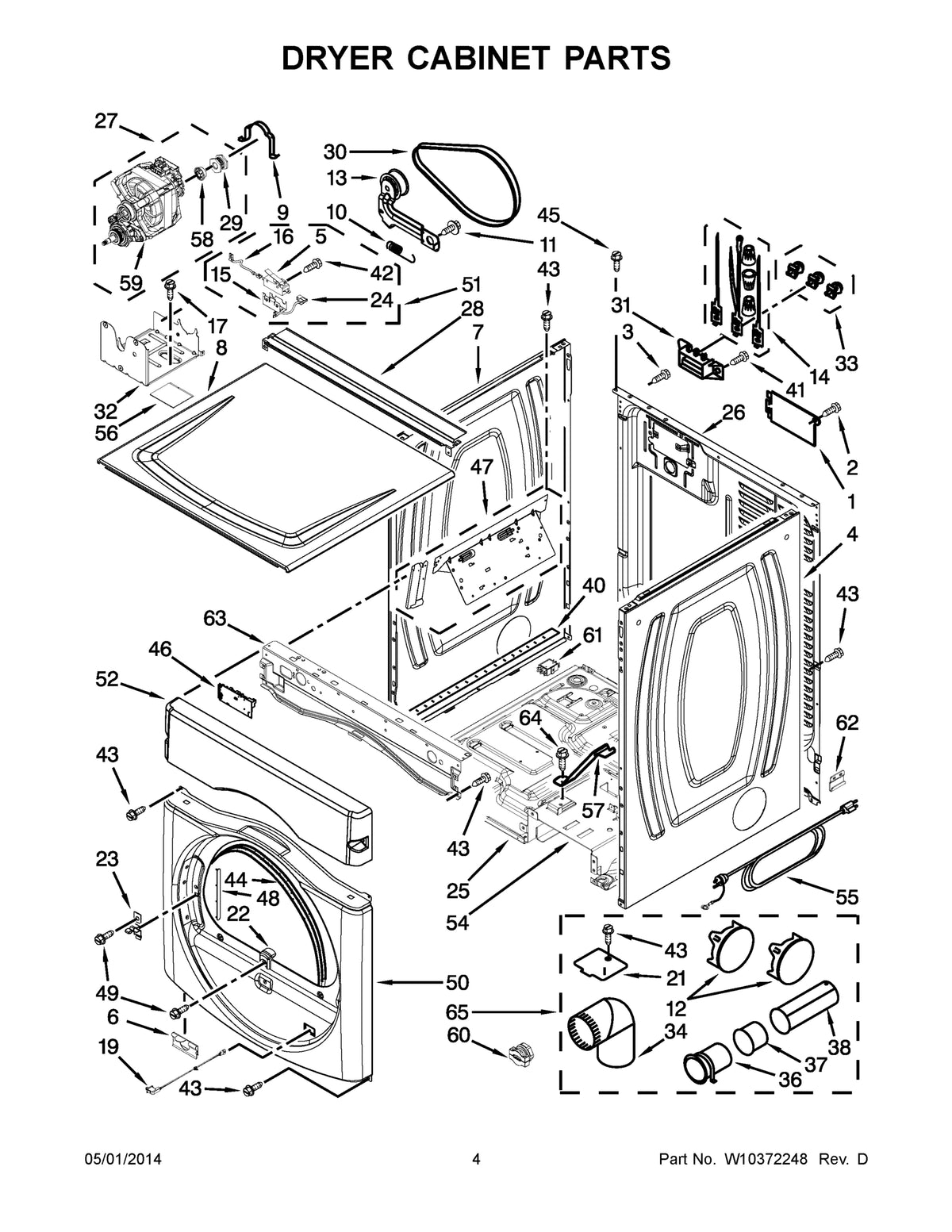 Diagram: Dryer Cabinet Parts - see part 57