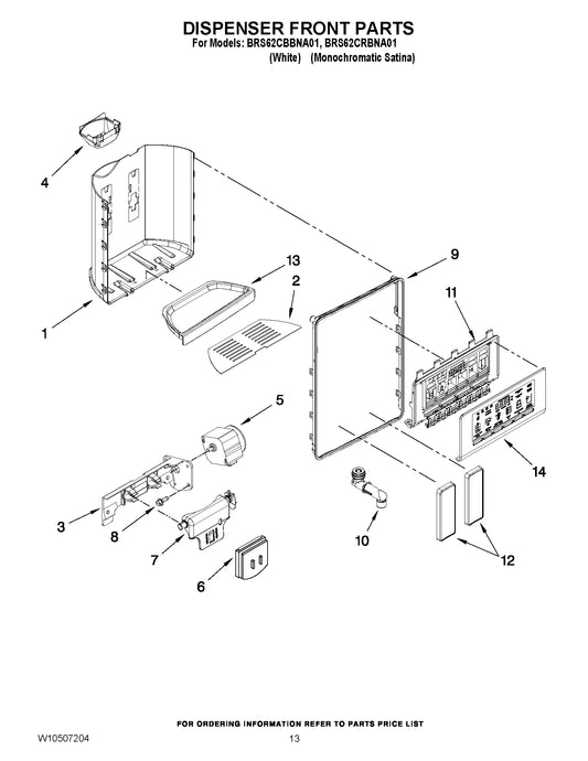 Diagram: Dispenser Front Parts - see part 13