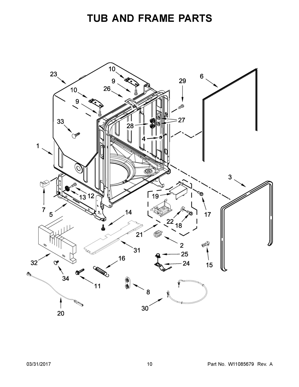 Diagram: Tub And Frame Parts - see part 2