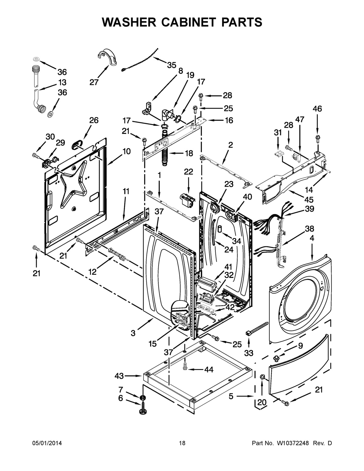 Diagram: Washer Cabinet Parts - see part 45