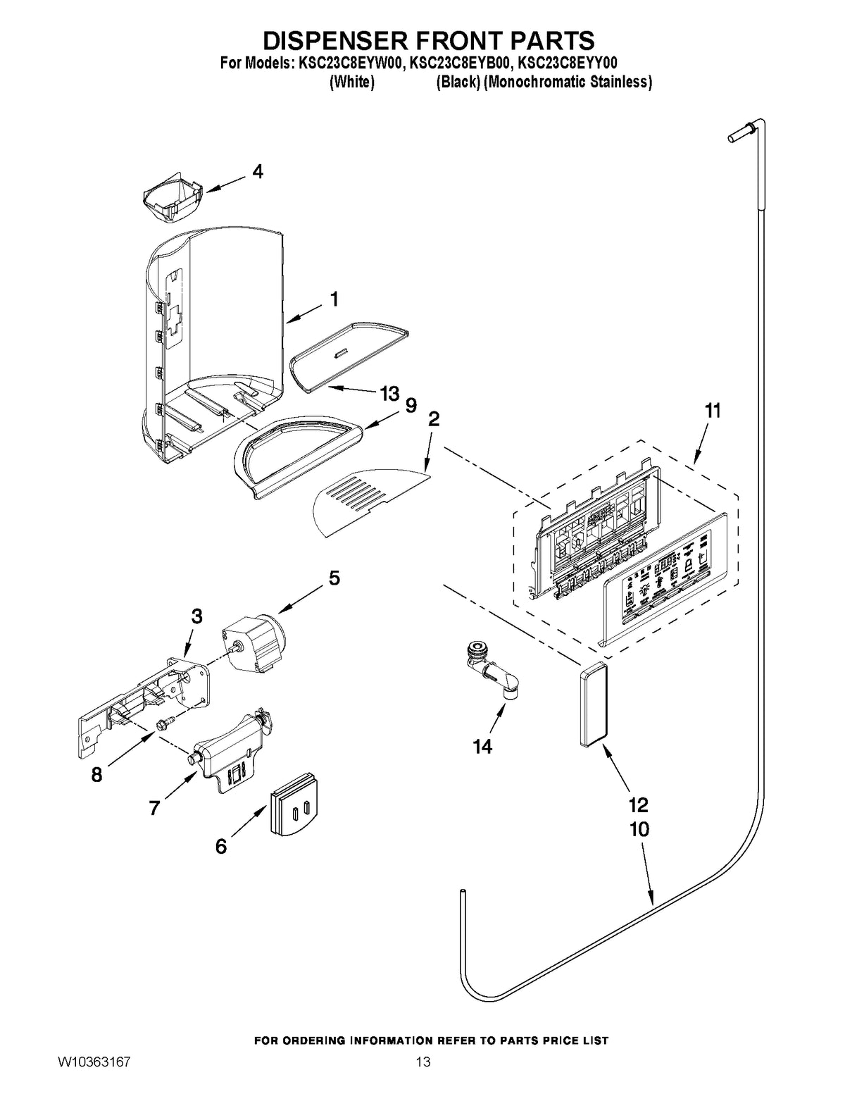 Diagram: Dispenser Front Parts - see part 13