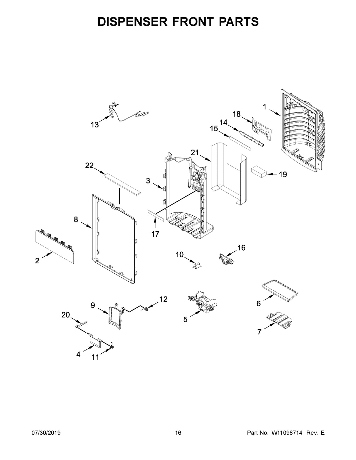 Diagram: Dispenser Front Parts - see part 14