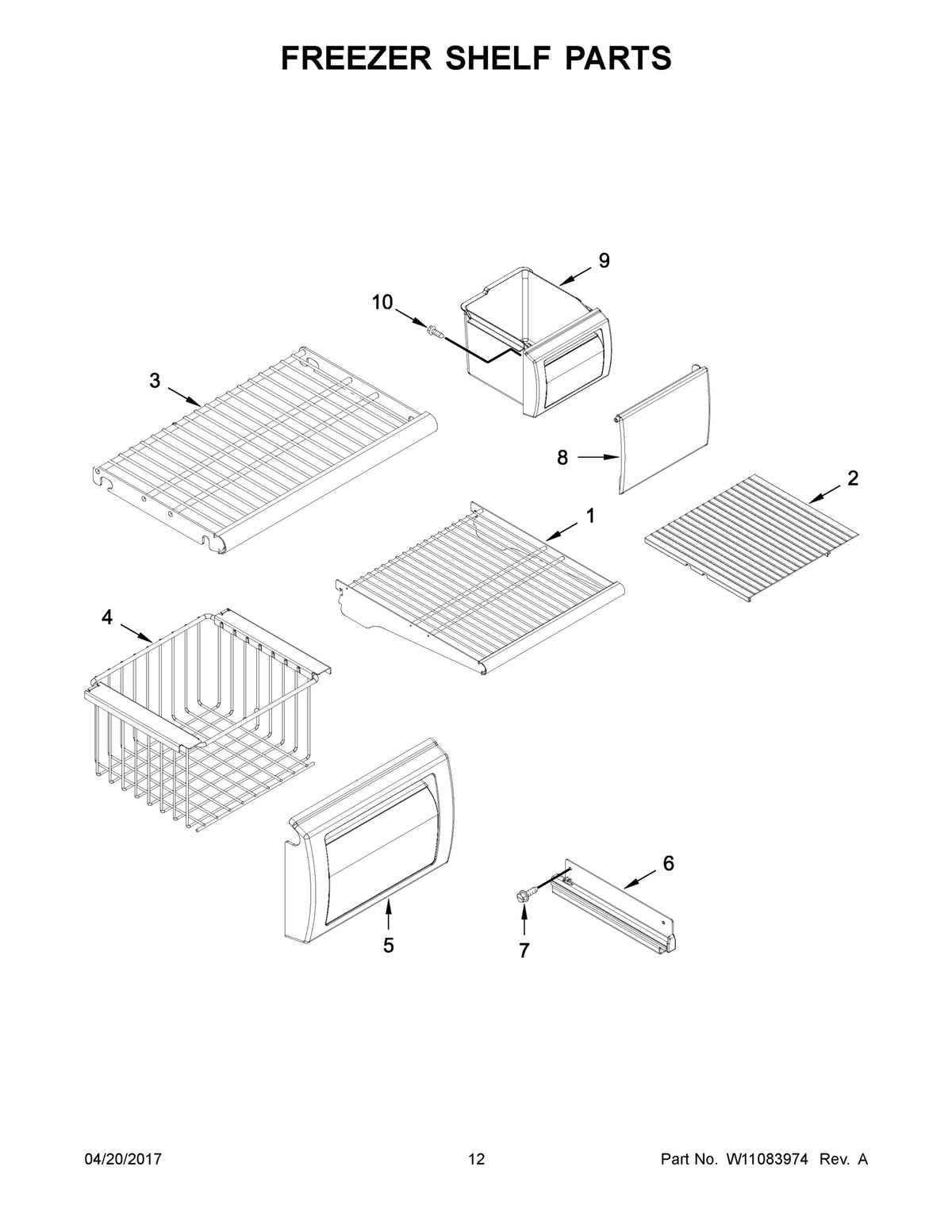 Diagram: Freezer Shelf Parts - see part 2