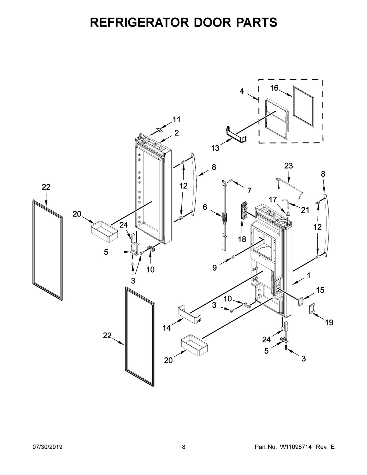 Diagram: Refrigerator Door Parts - see part 10B