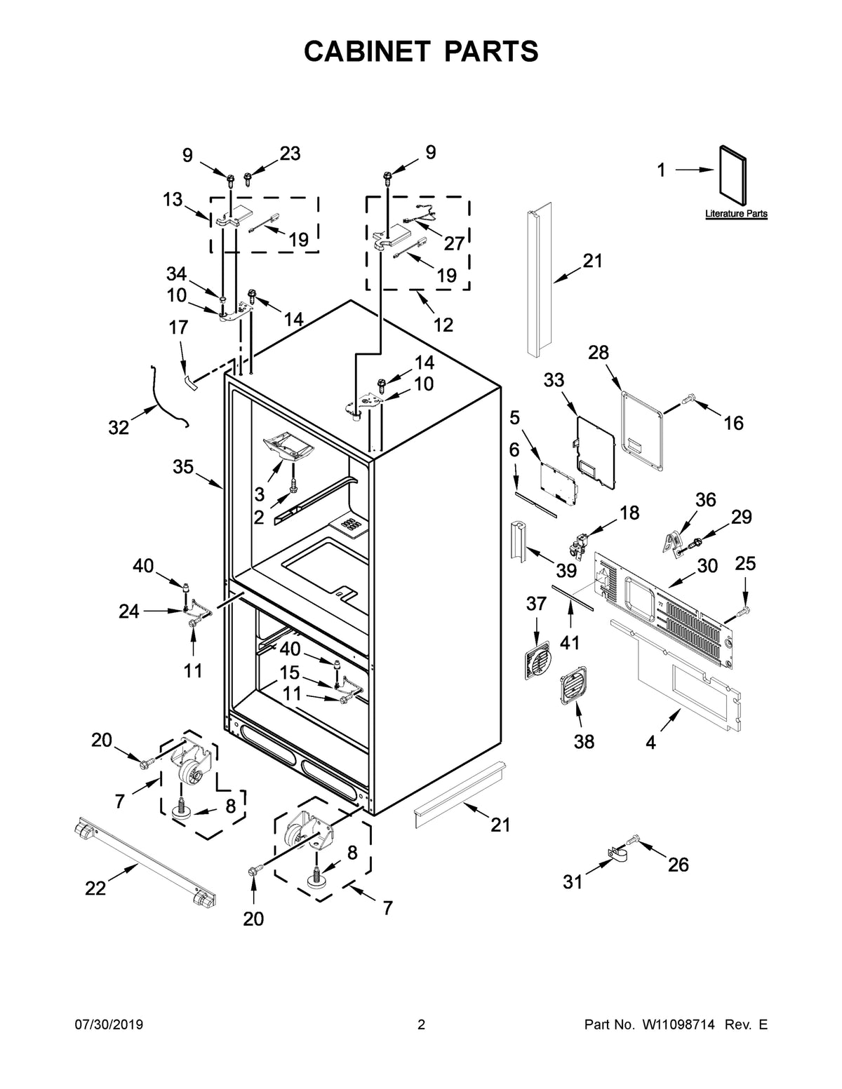 Diagram: Cabinet Parts - see part 21A