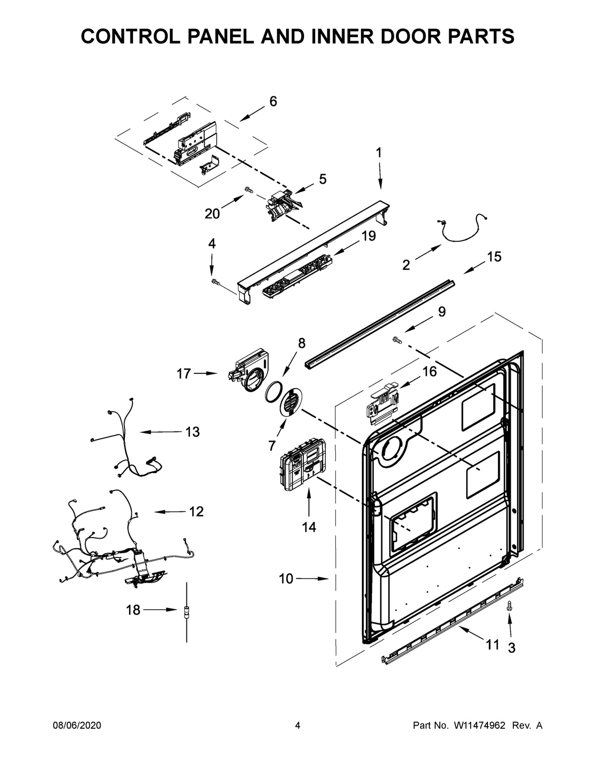 Diagram: Control Panel And Inner Door Parts - see part 16