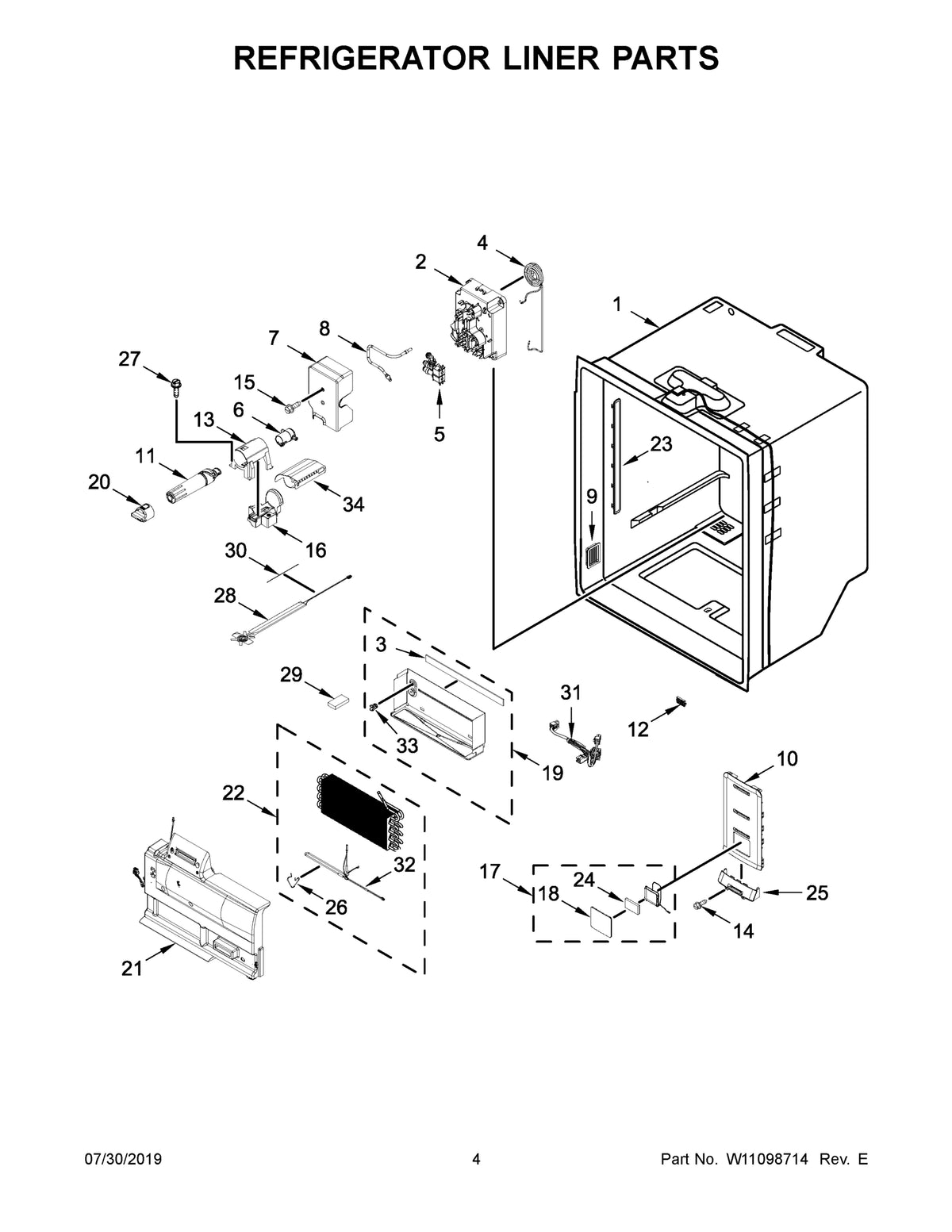 Diagram: Refrigerator Liner Parts - see part 19