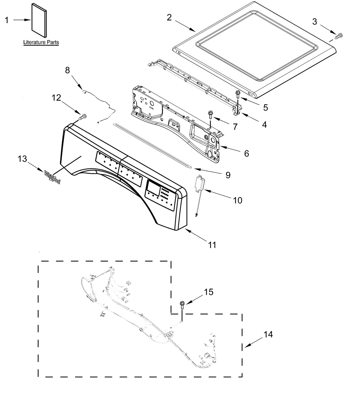 Diagram: Top And Console Parts - see part 14