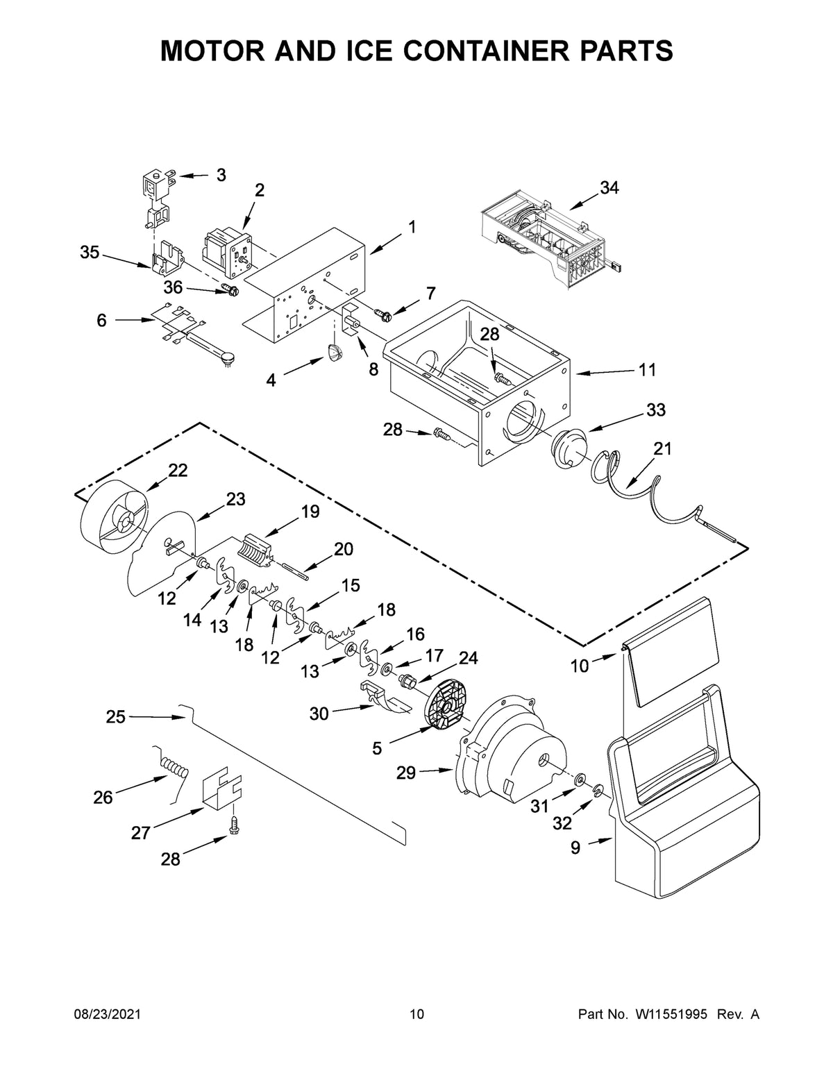 Diagram: Motor And Ice Container Parts - see part 1