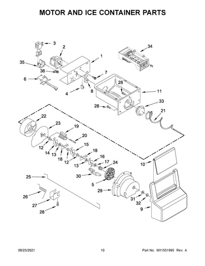 Diagram: Motor And Ice Container Parts - see part 1