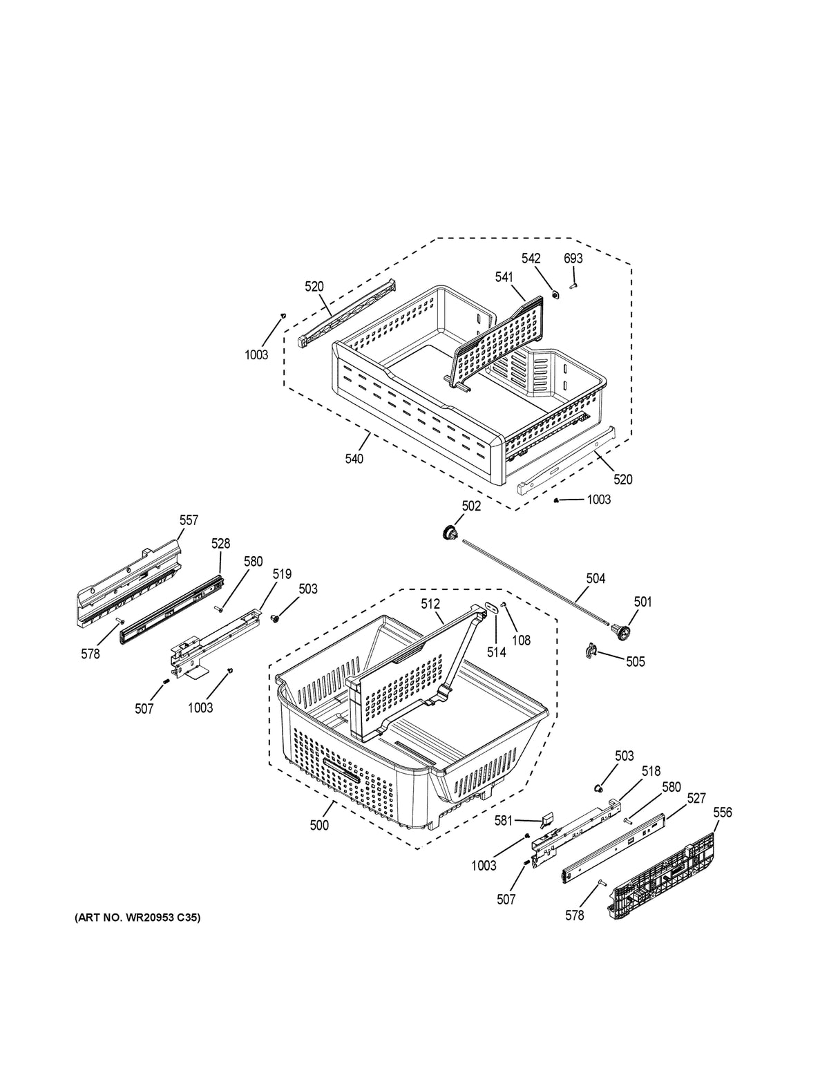 Diagram: Freezer Shelves - see part 693